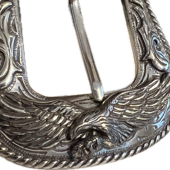 🦅🇺🇸Sz 46 Detachable Eagle Belt & Buckle Vintage Silver-Toned Embossed Leather - Picture 8 of 17